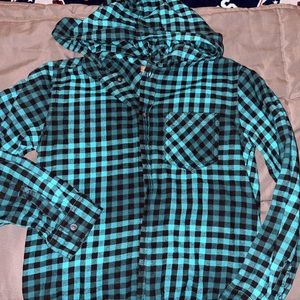 Tea Boys - Size Large Long Sleeve Button Down with Hood